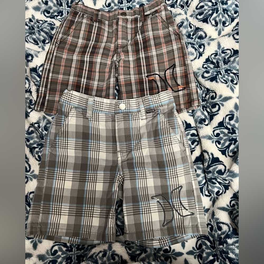 Brown and Gray Plaid Boys Sz 3/4 Hurley Shorts Summer Pants 2 Pair